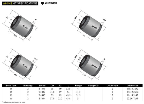 Rear Lower Control Arm Bush Kit