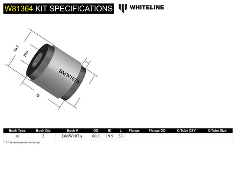 Front Control Arm - Caster Bush Kit