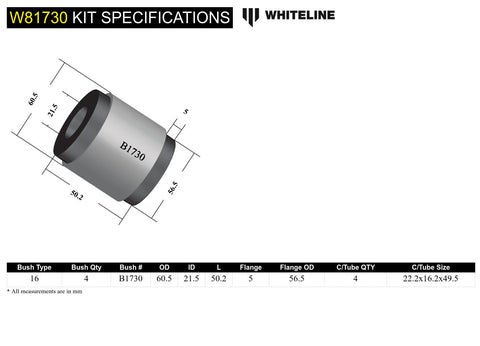 Front Leading Arm to Diff Bush Kit (Offset -Voided)