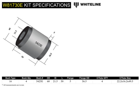 Front Leading Arm to Diff Bush Kit (Offset)